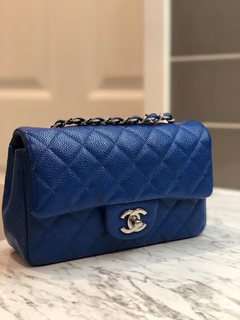 Chanel Caviar Blue Quilted Classic Flap Mini SHW