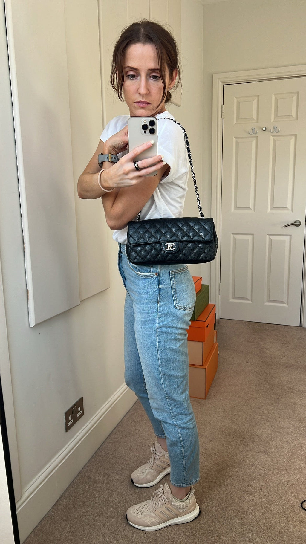 Chanel East West Flap in Black Caviar Silver Hardware