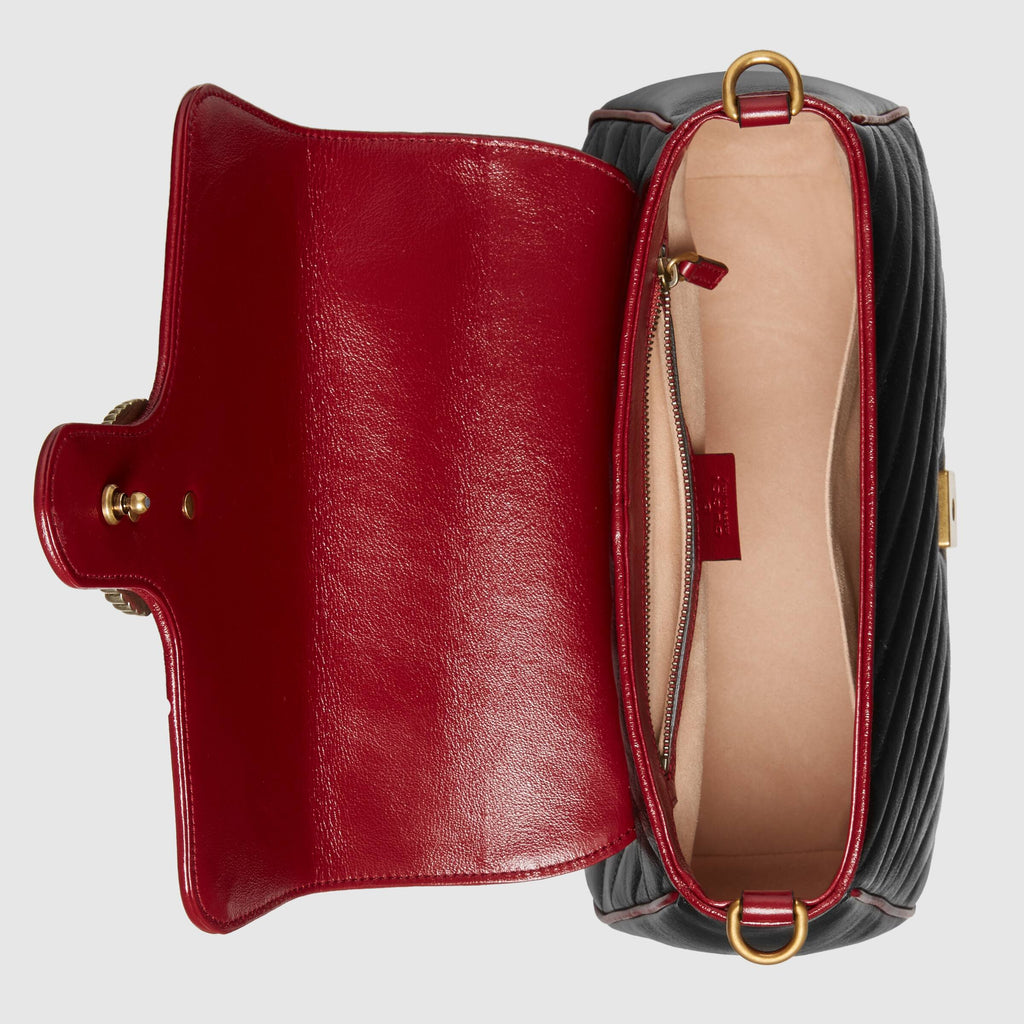 Gucci GG Marmont Small Top Handle Bag Black Cherise Matelassé