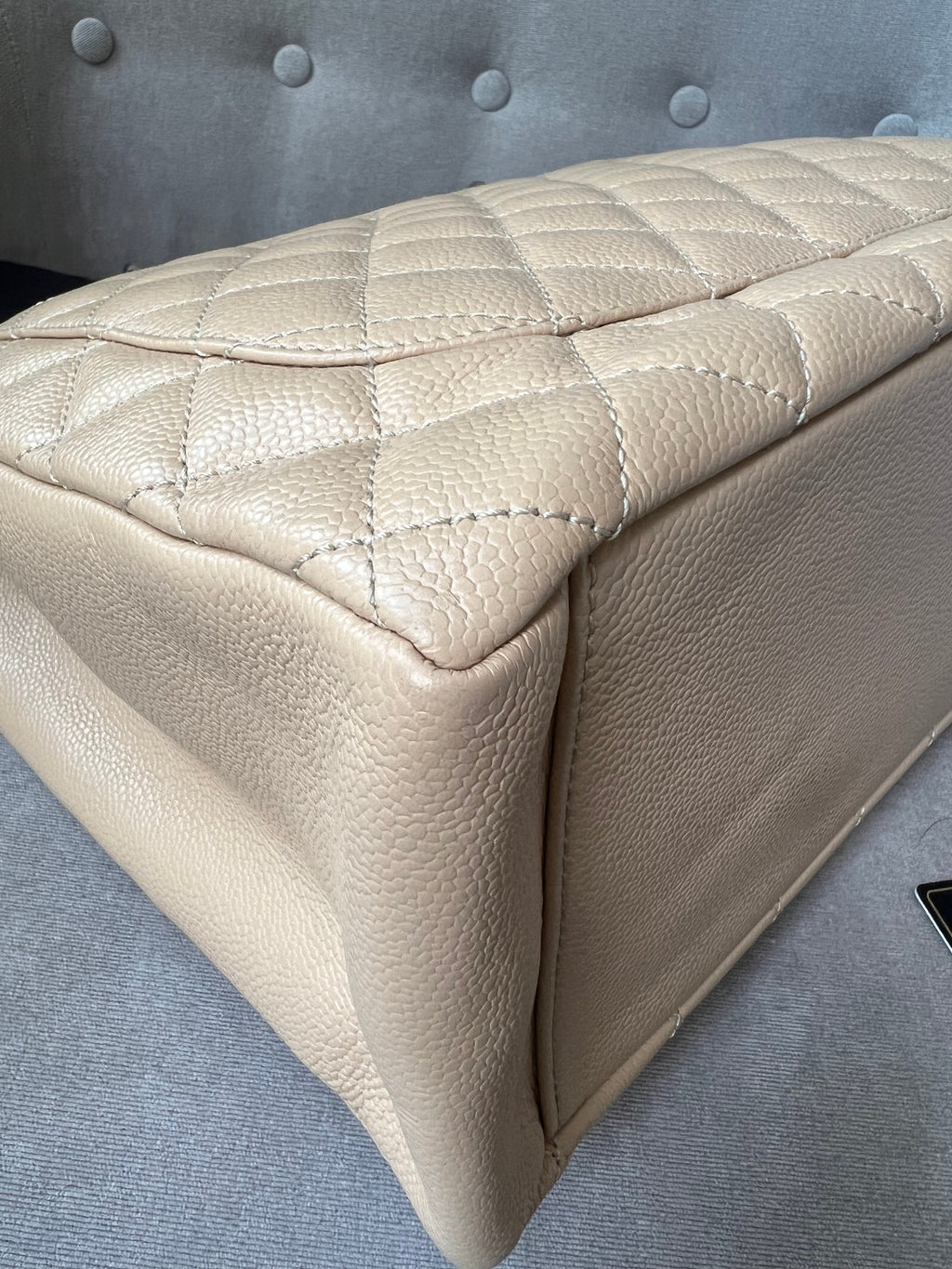 Chanel Light Beige Caviar Grand Shopper Tote with silver hardware (GST)