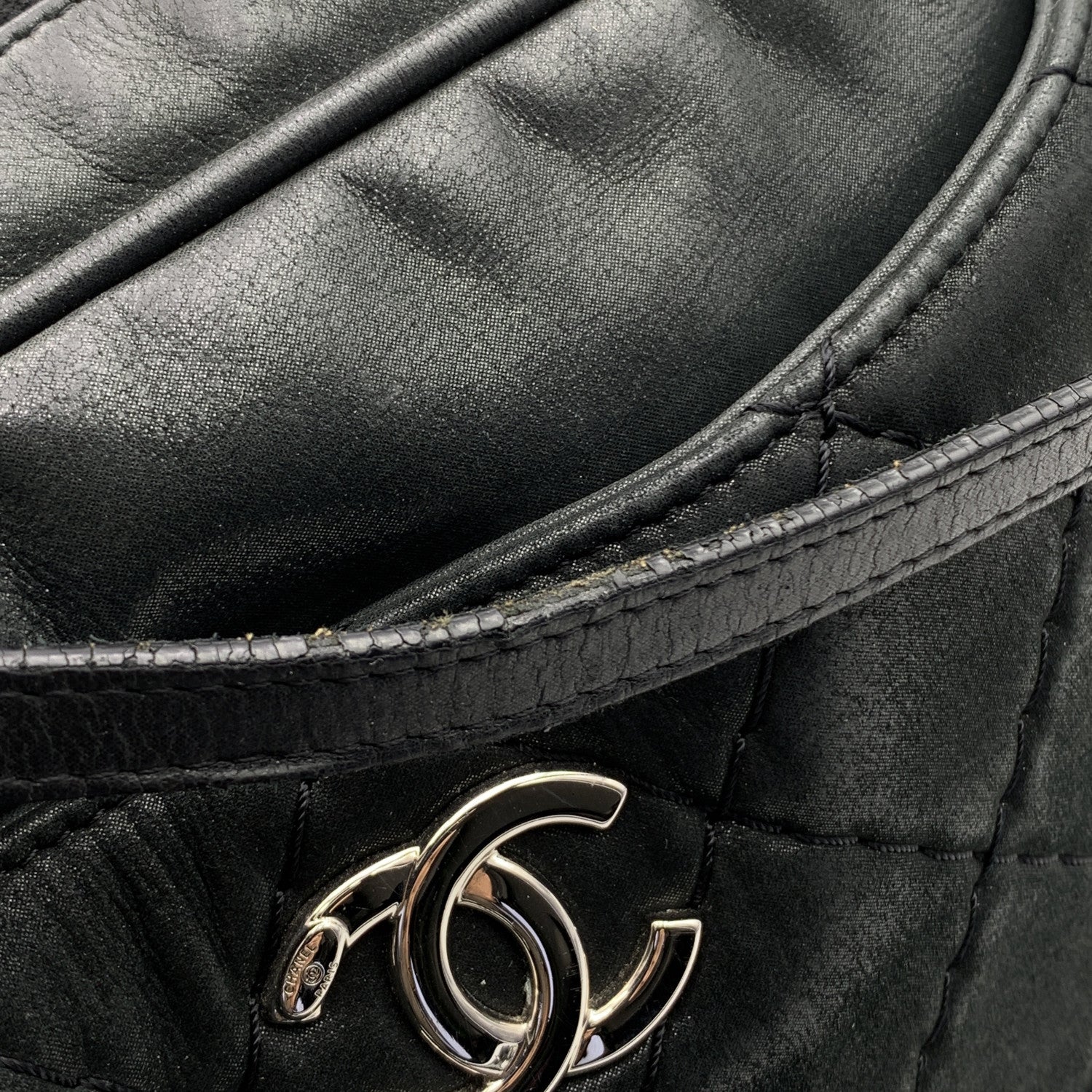 CHANEL Black Quilted Leather Relax Cc Tote Camera Shoulder Bag