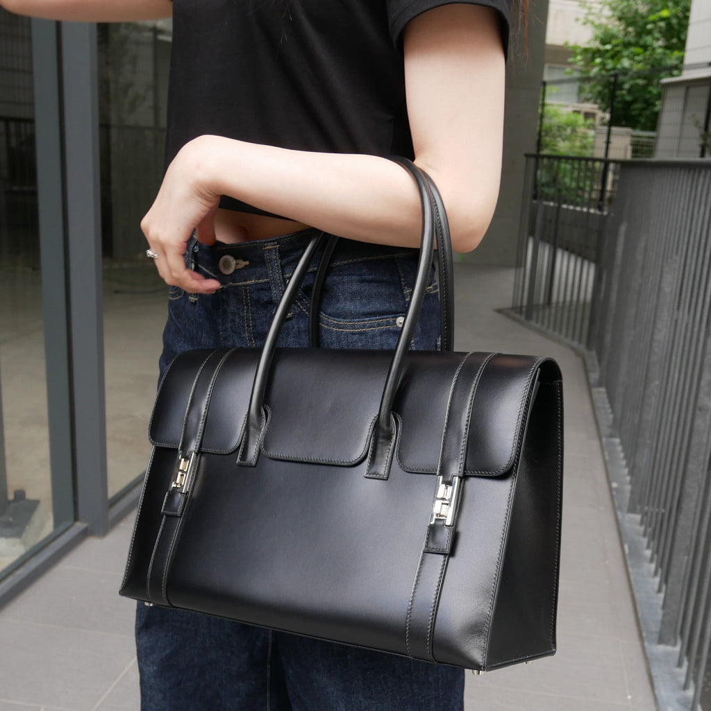 HERMES DRAG 2 37 Handbag Black Box Calf