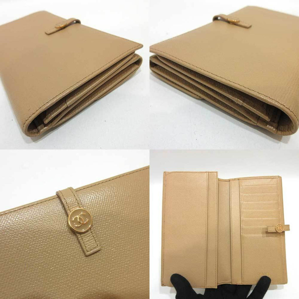 Chanel Beige Leather Coco button wallet accessories
