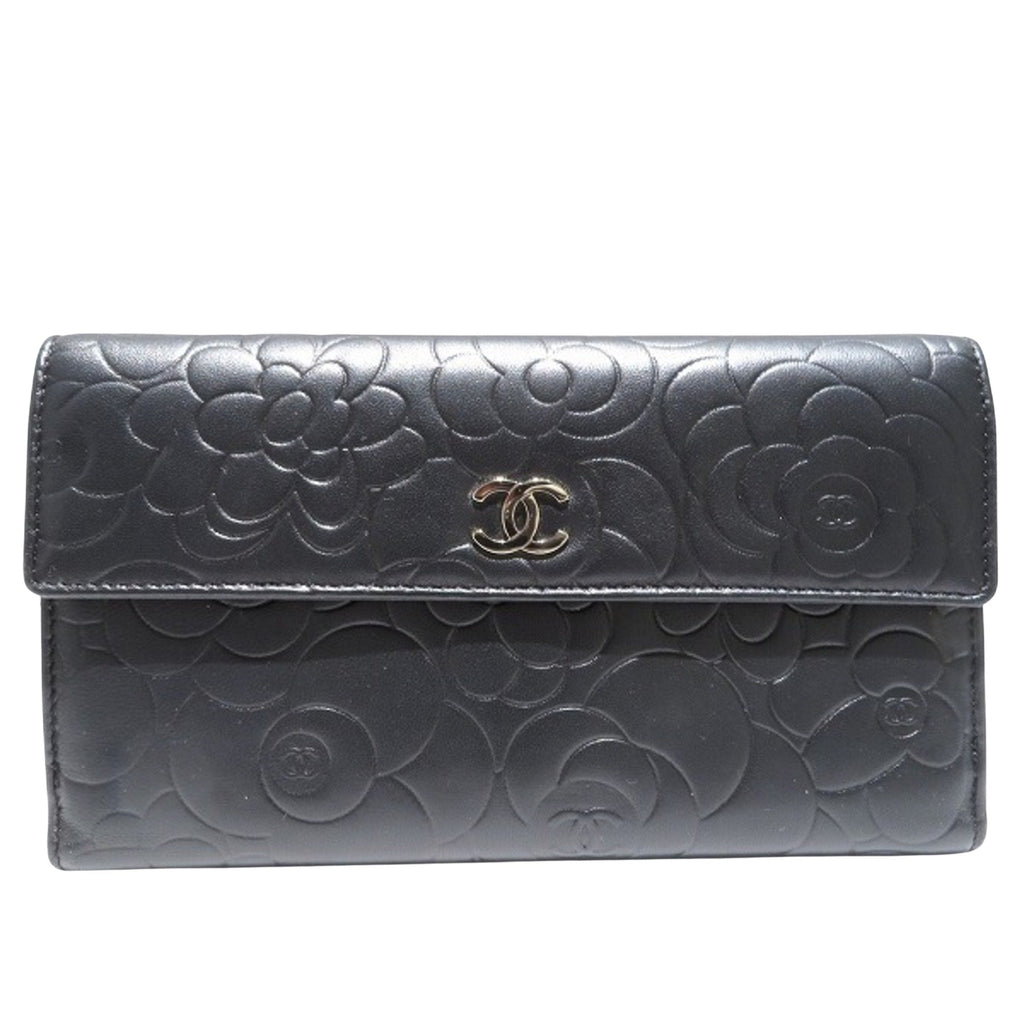 Chanel Black Leather Camellia wallet accessories