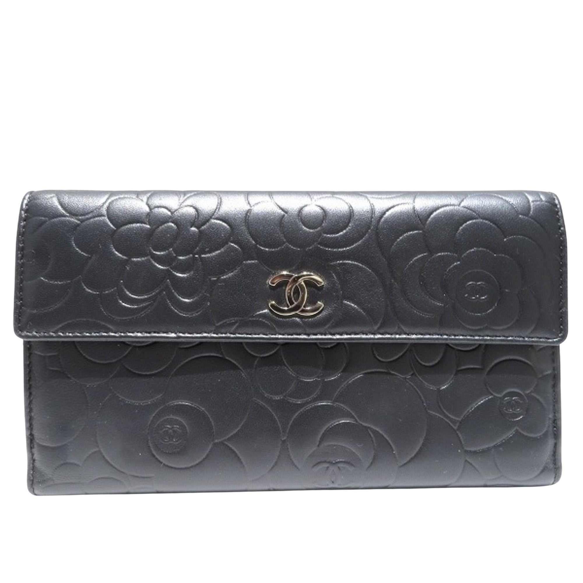 Chanel Black Leather Camellia wallet accessories
