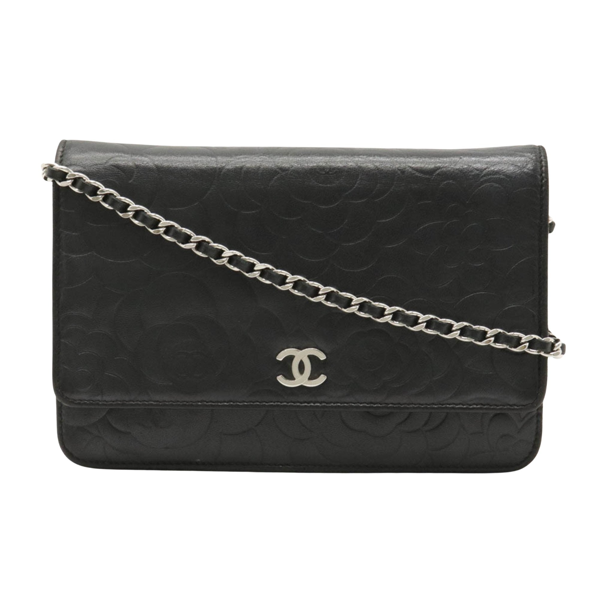 Chanel Black Leather Camellia wallet accessories