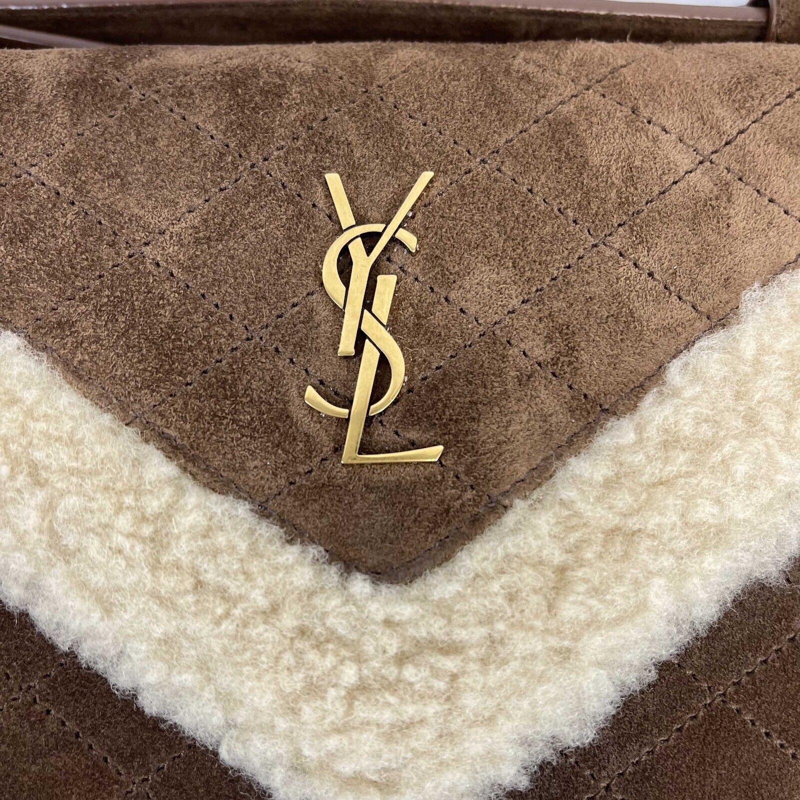 SAINT LAURENT - Gaby Mini Satchel in Quilted Suede and Shearling Crossbody