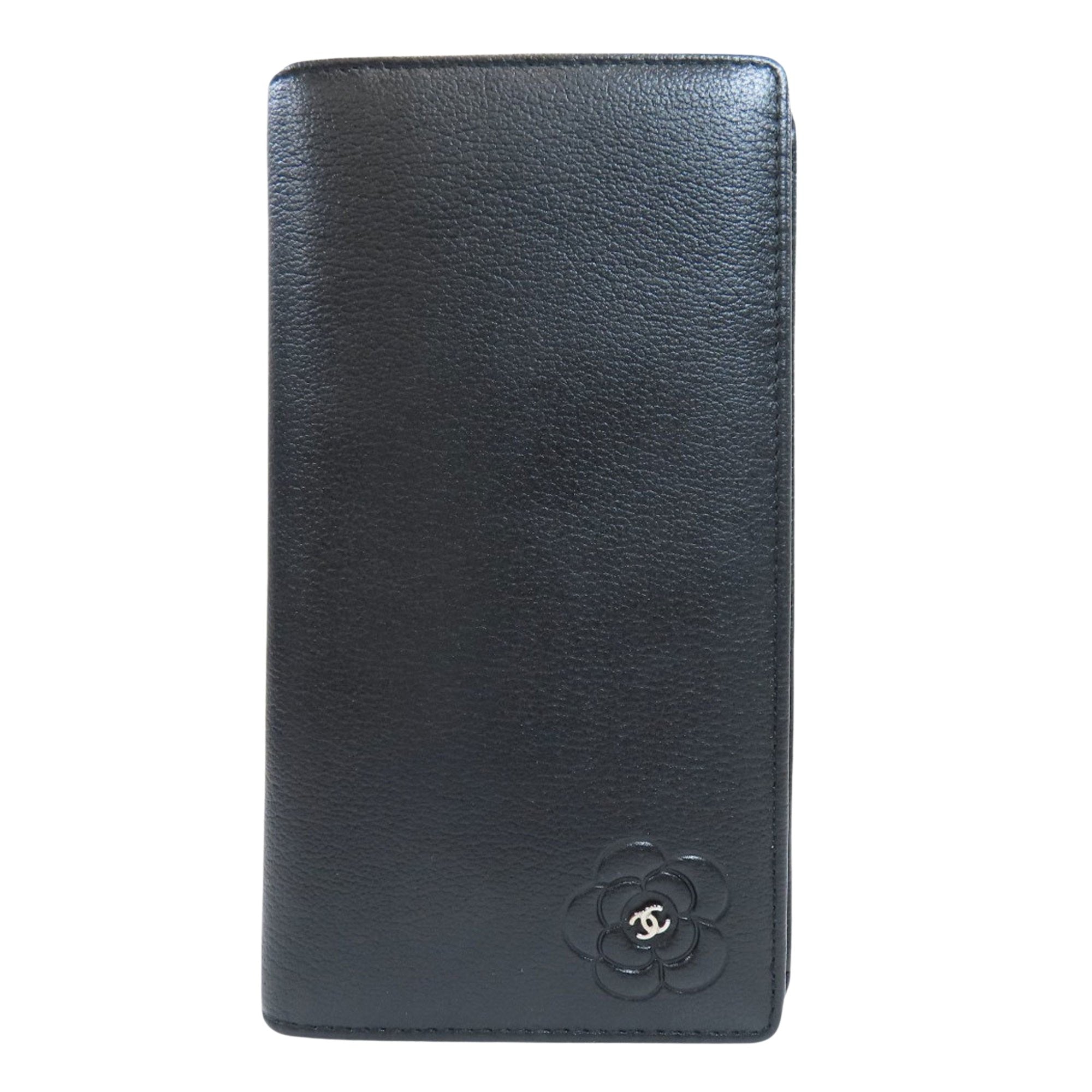Chanel Black Leather Camellia wallet accessories
