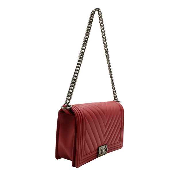 CHANEL Dark Red Ruthenium Finish Hardware Boy Bag