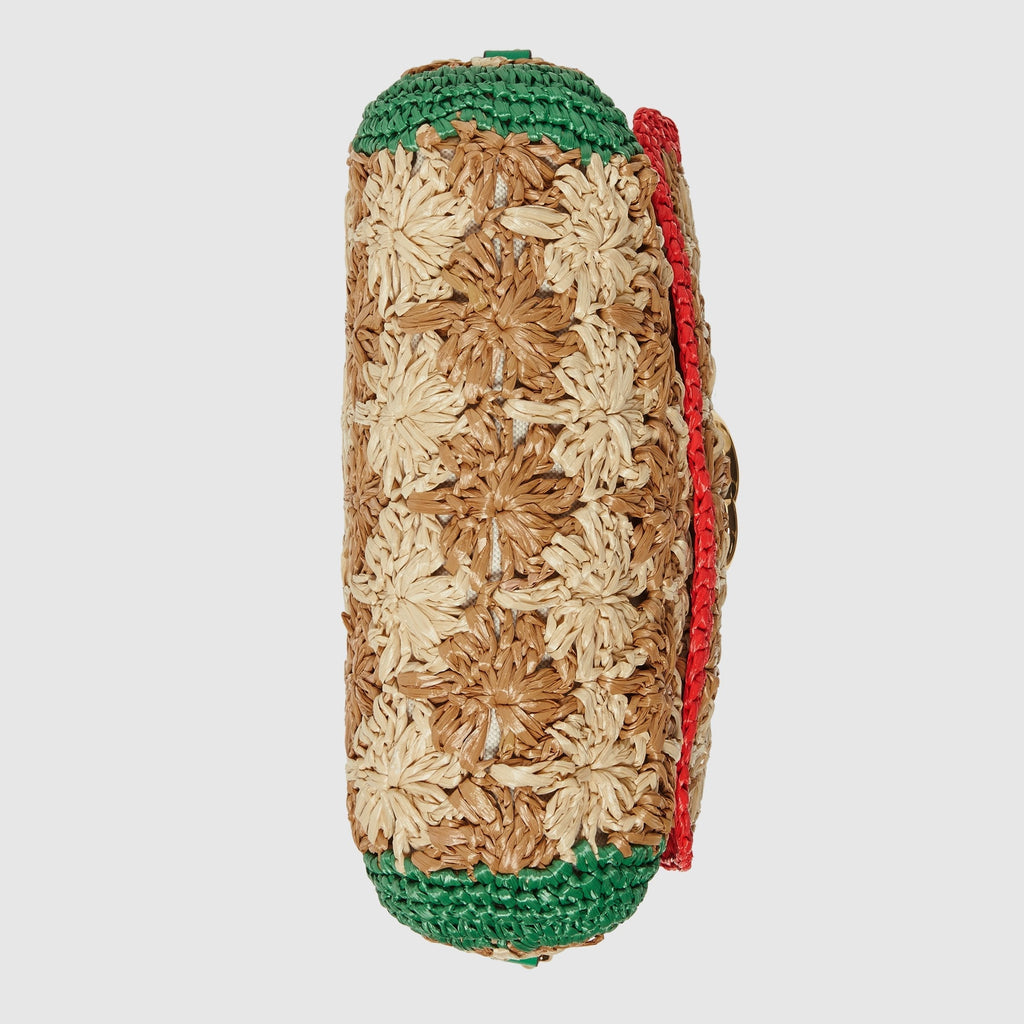 Gucci Marmont Raffia Small Shoulder Bag Red Green
