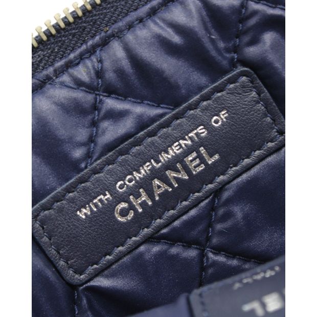 CHANEL Navy Blue Caviar Leather Makeup Pouch