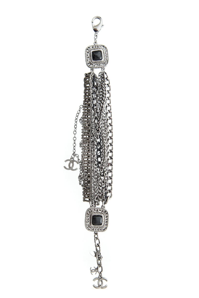 Chanel Pre-Fall 2009 Silver & Black Mutli Strand CC Logo Chain Bracelet