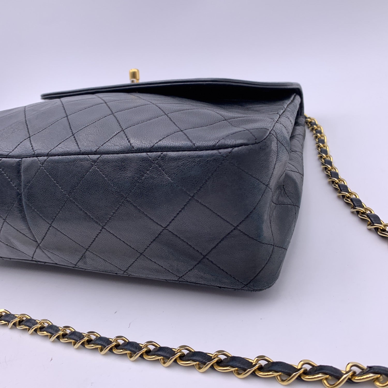 CHANEL Vintage Black Quilted Trapeze Flap Shoulder Bag With Wallet