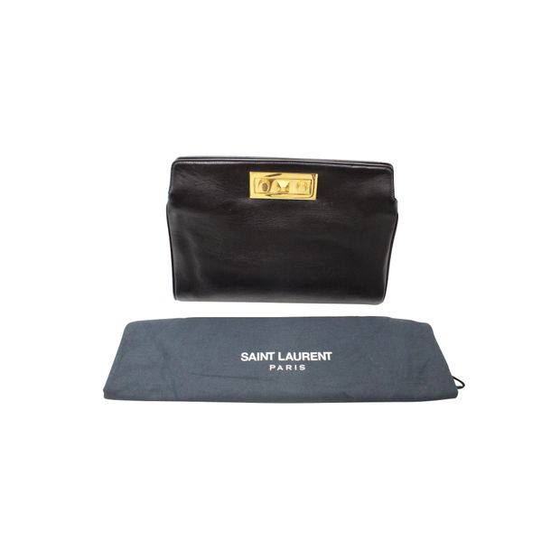 SAINT LAURENT Black 2 Way Crossbody Clutch