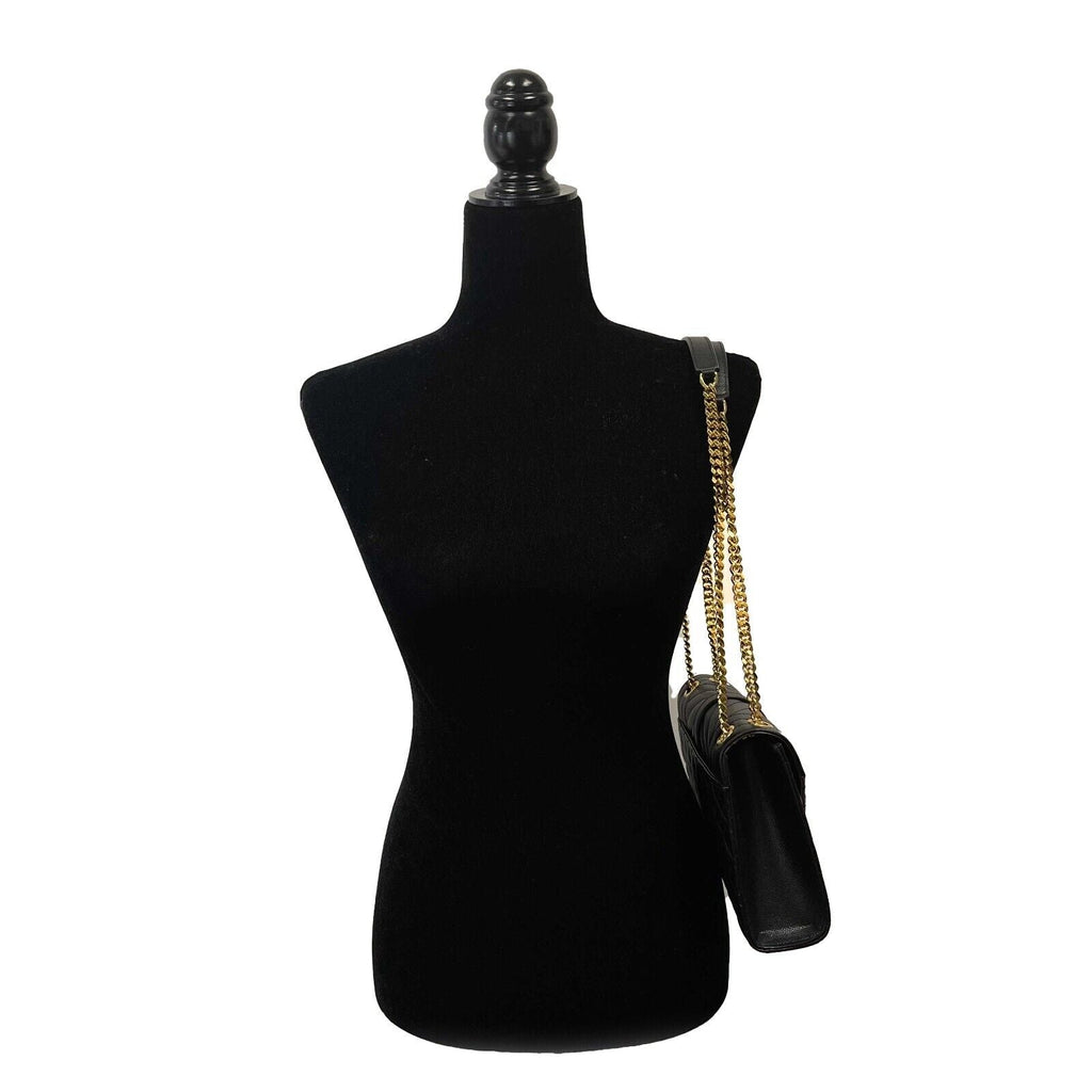 SAINT LAURENT Black Medium Triquilt Envelope Chain Grain de Poudre Shoulder Bag