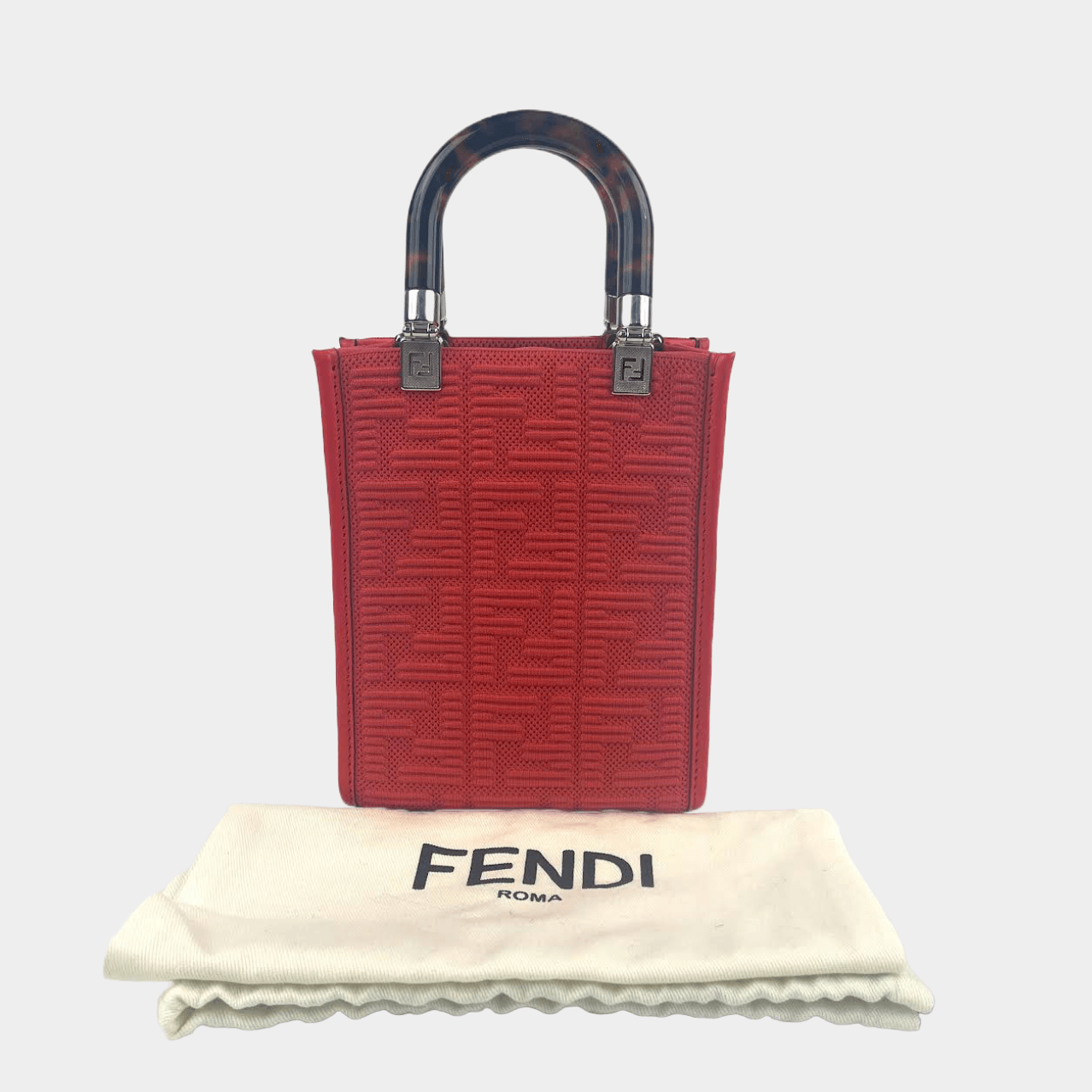 FENDI Mini Sunshine FF Fabric Shopper Tote - Red