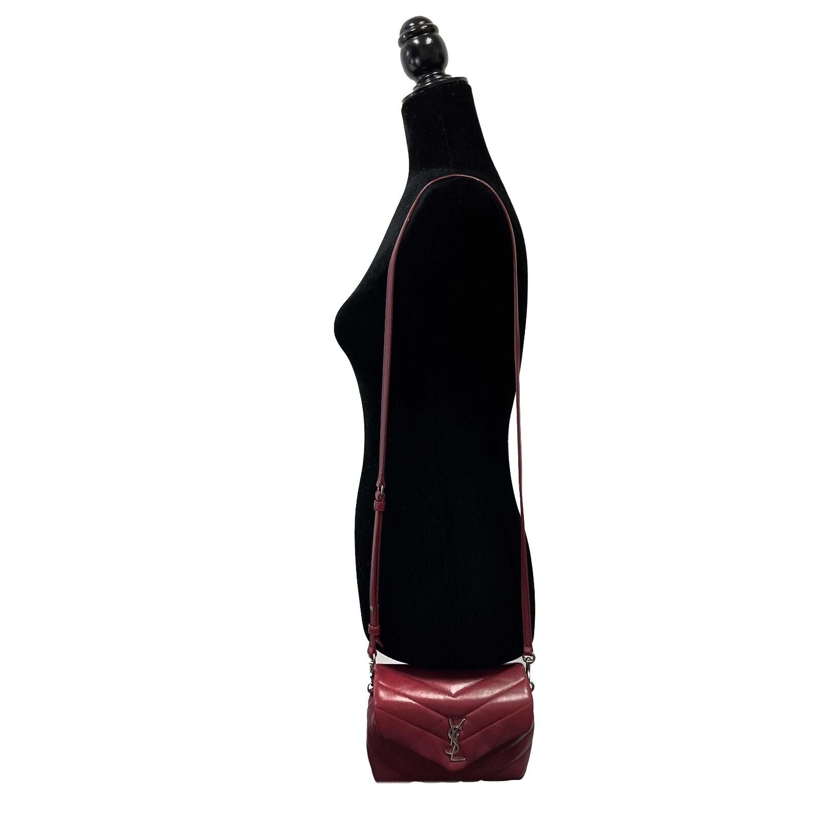 SAINT LAURENT LouLou Toy Strap Bag in Quilted Y Leather Red Cranberry Crossbody