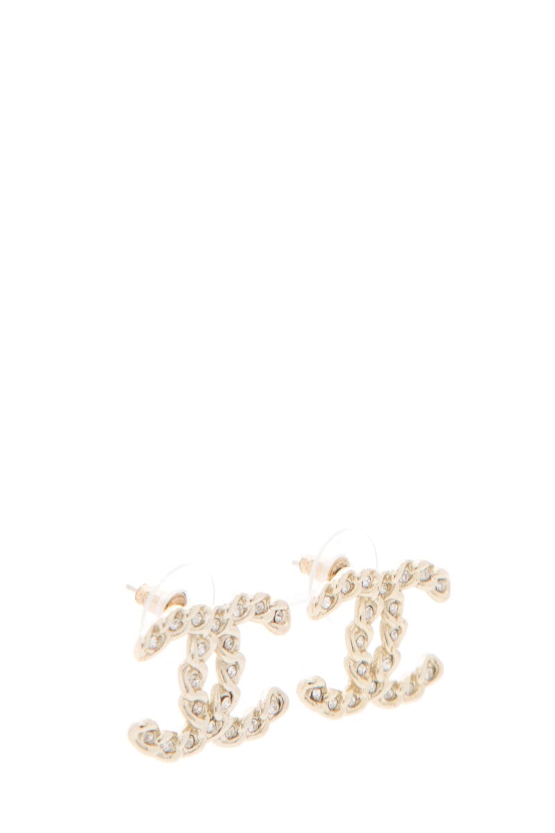 Chanel Gold CC Logo Rhinestone Earrings