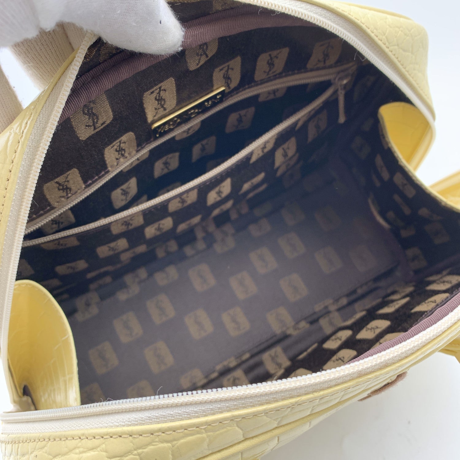 YVES SAINT LAURENT Vintage Beige Embossed Leather Bowling Bag