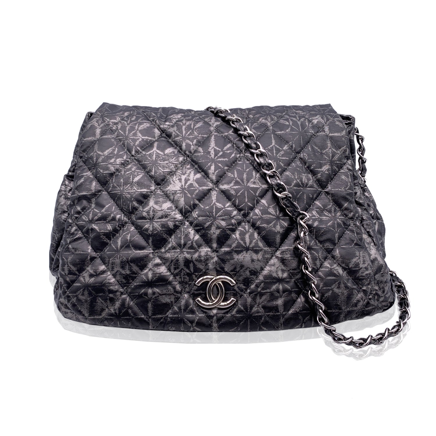 CHANEL Rock In Moscow Grey Abstract Print Nylon Accordion Flap Bag
