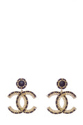 Chanel Black Leather and Gold CC Dangle Earrings