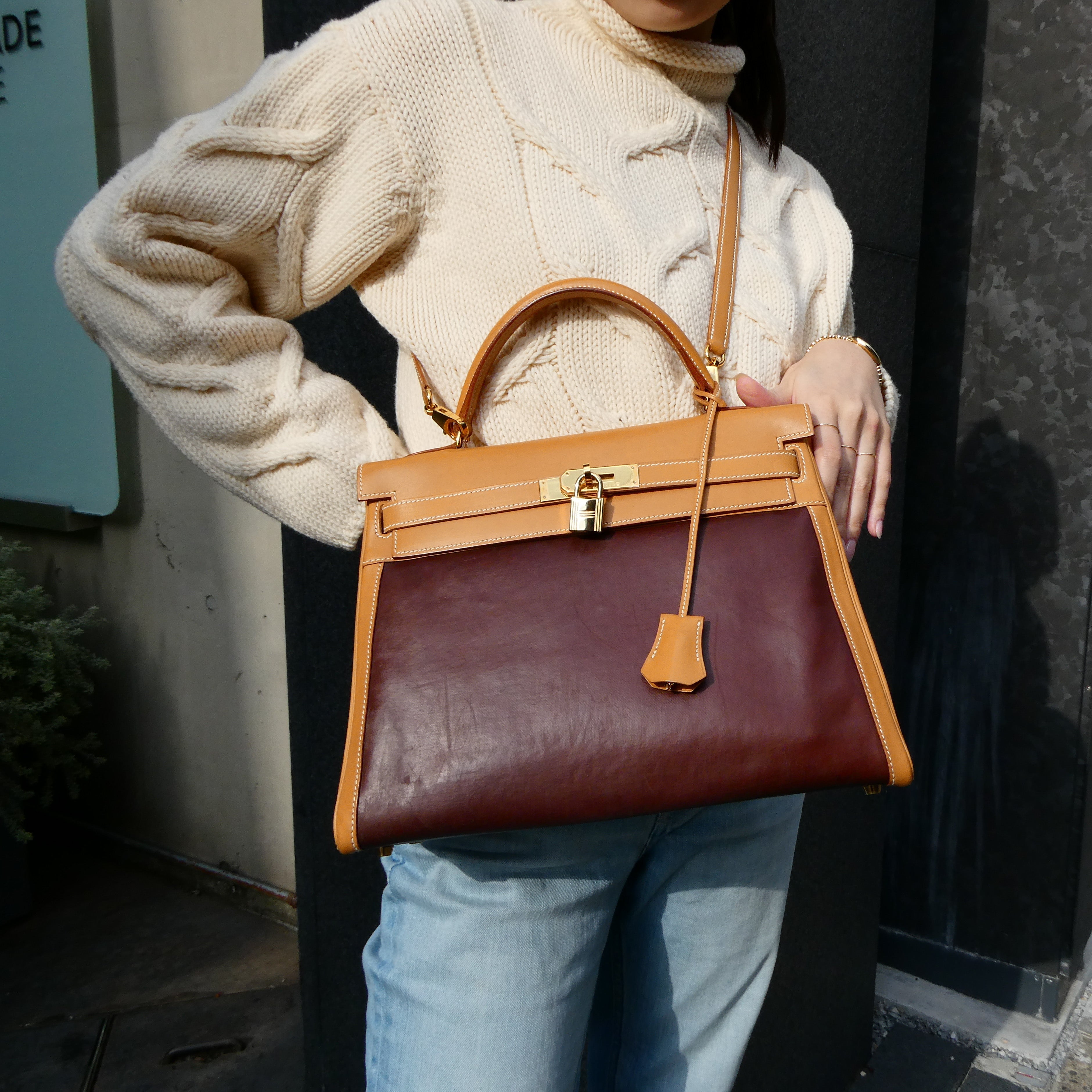 HERMES * 1999 KELLY 32 RETOURNE Natural Vache Amazonia