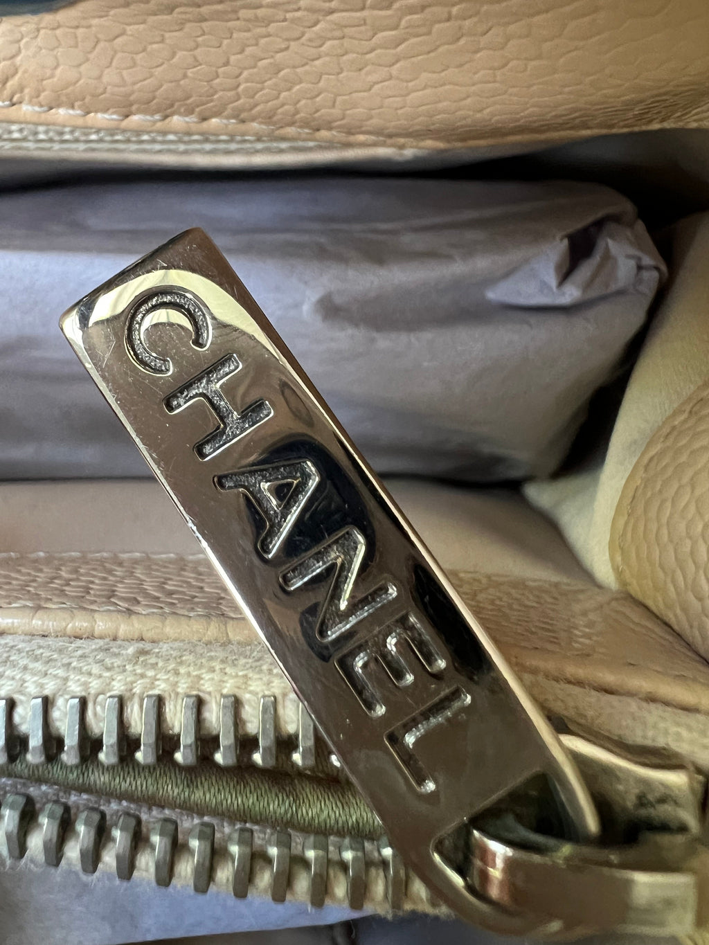Chanel Light Beige Caviar Grand Shopper Tote with silver hardware (GST)