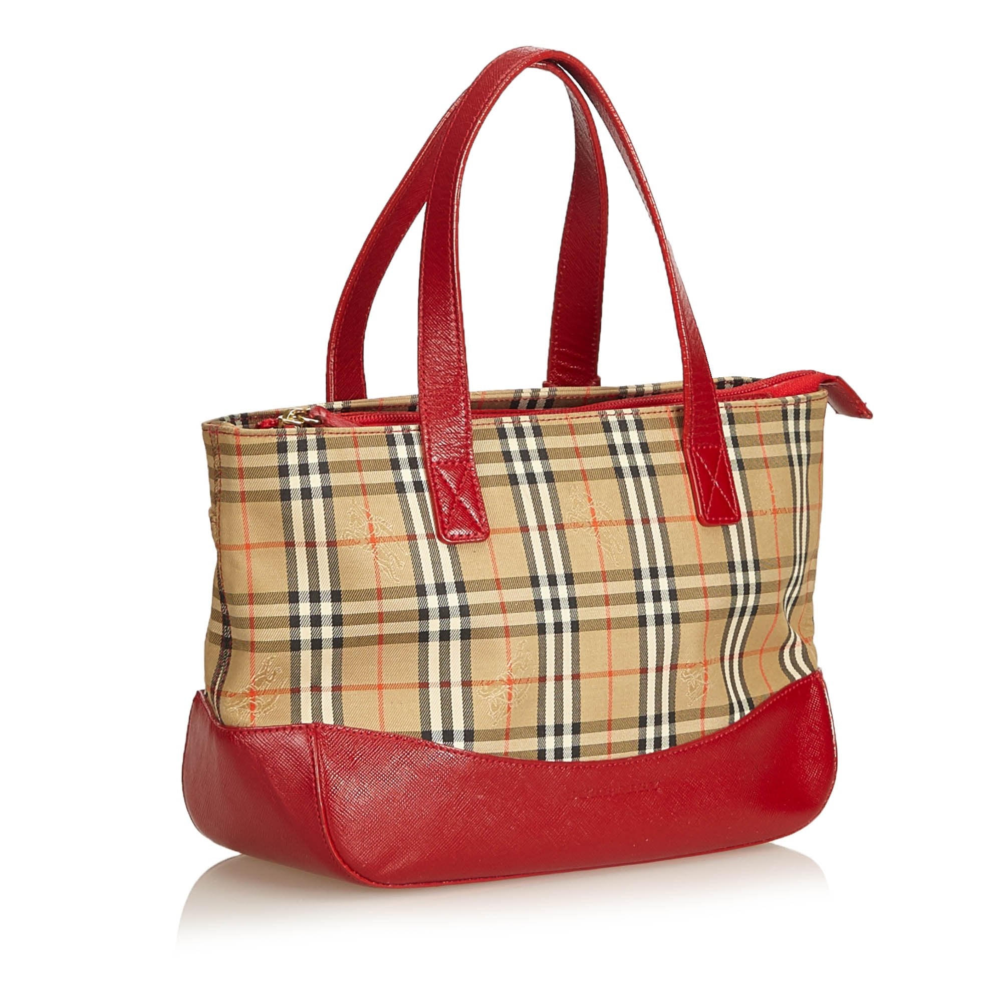 Pre-Loved Burberry Brown Beige Canvas Fabric Plaid Handbag United Kingdom