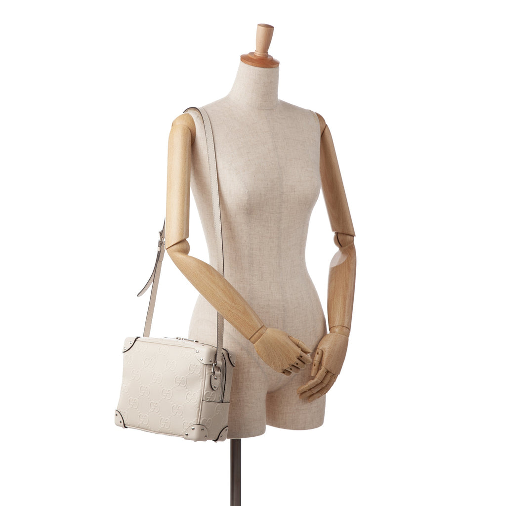 Gucci Square Bag White Perforated GG Embossed Leather