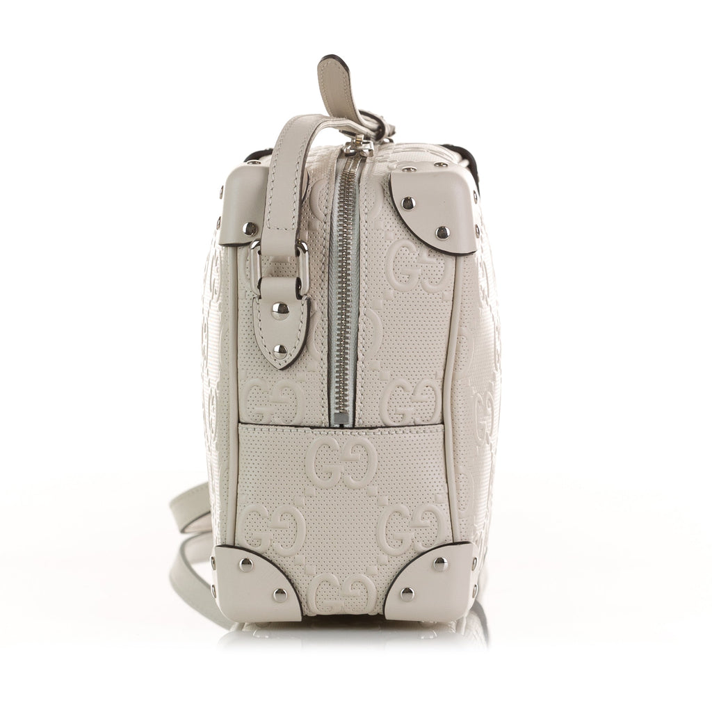 Gucci Square Bag White Perforated GG Embossed Leather