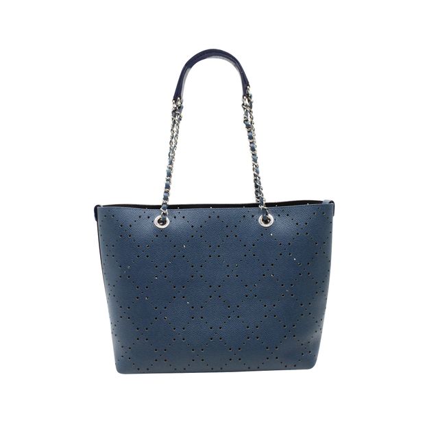CHANEL Blue Perforated Large Shopping Tote-Grained Calfskin Caviar Leather - Pouch