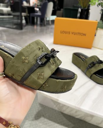 louis vuitton Jumbo Flatform Mule Green For Women LV