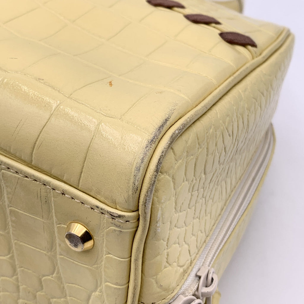 YVES SAINT LAURENT Vintage Beige Embossed Leather Bowling Bag