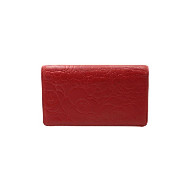 CHANEL Red Camelia Wallet