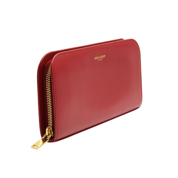 SAINT LAURENT Red Leather Zip Around Long Wallet