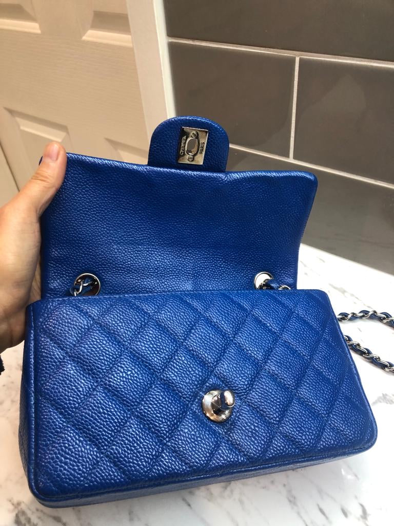 Chanel Caviar Blue Quilted Classic Flap Mini SHW