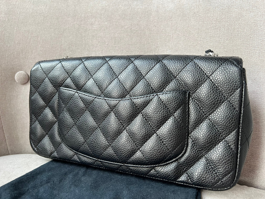 Chanel East West Flap in Black Caviar Silver Hardware