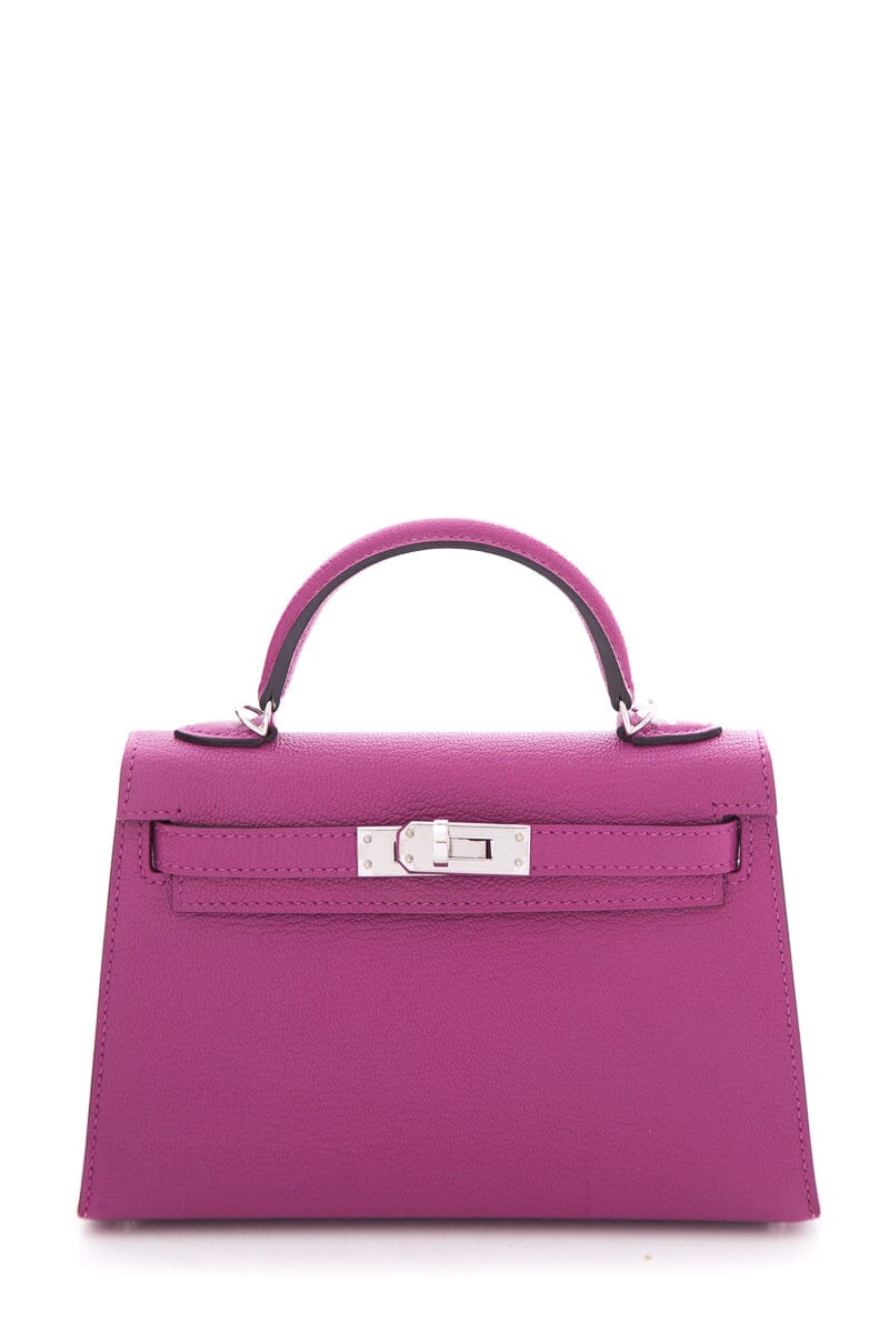 Hermès 2018 Rose Pourpre Chevre Mysore Mini Kelly 20cm W/PHW