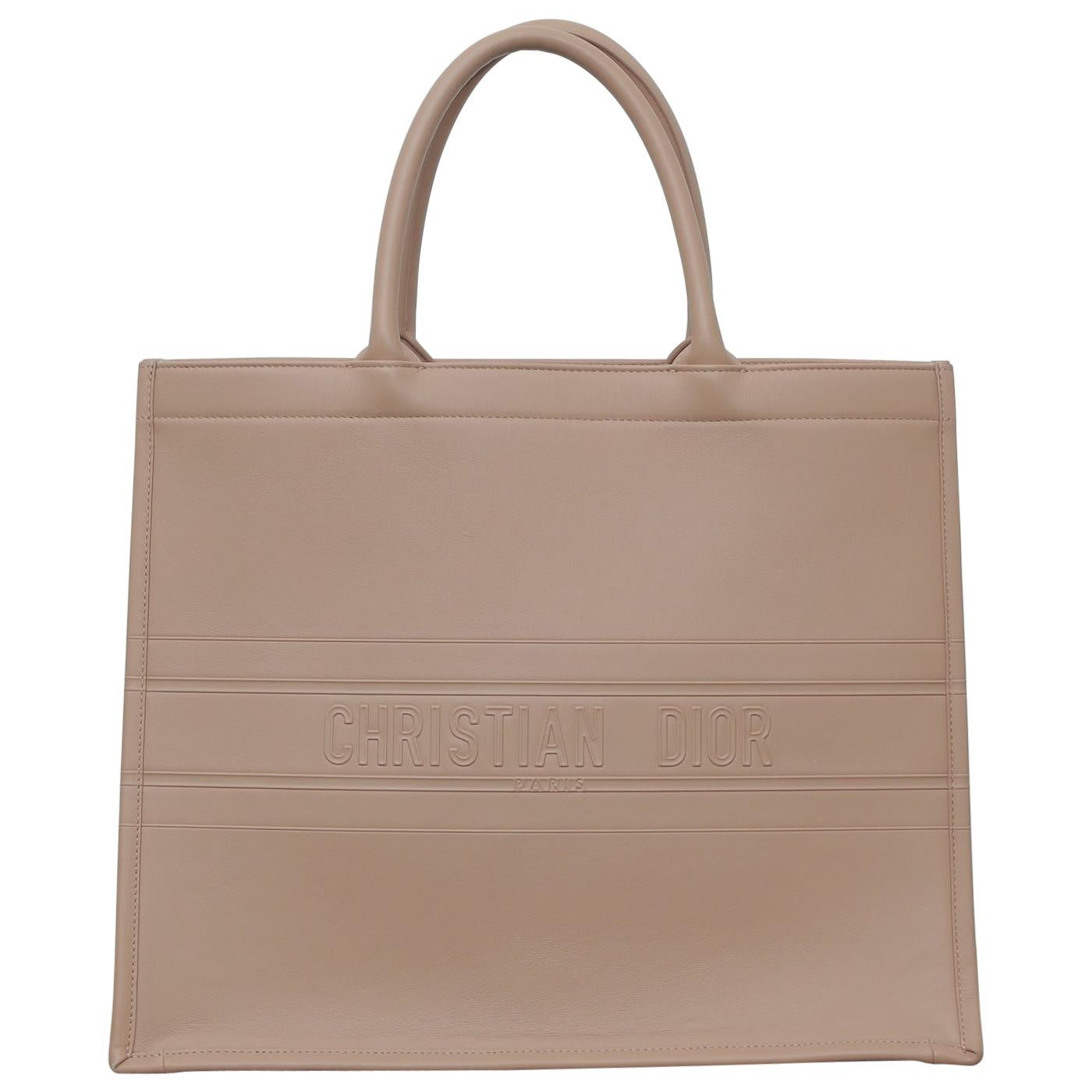 Small Dior Book Tote Warm Taupe Calfskin