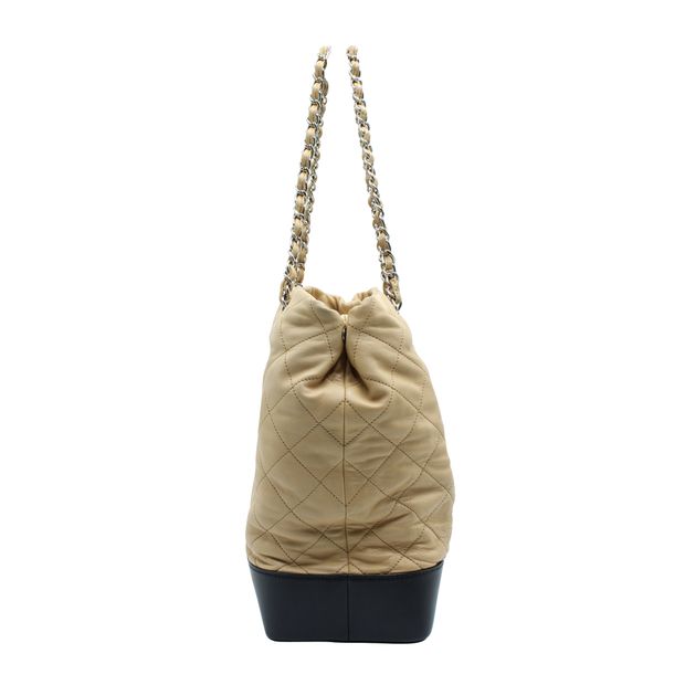 CHANEL Light Brown And Black Quilted Tote Bag In Silver Hardware