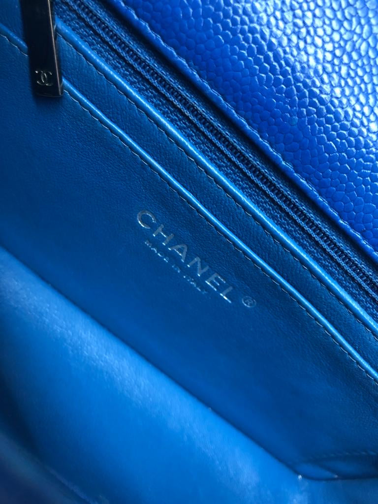 Chanel Caviar Blue Quilted Classic Flap Mini SHW