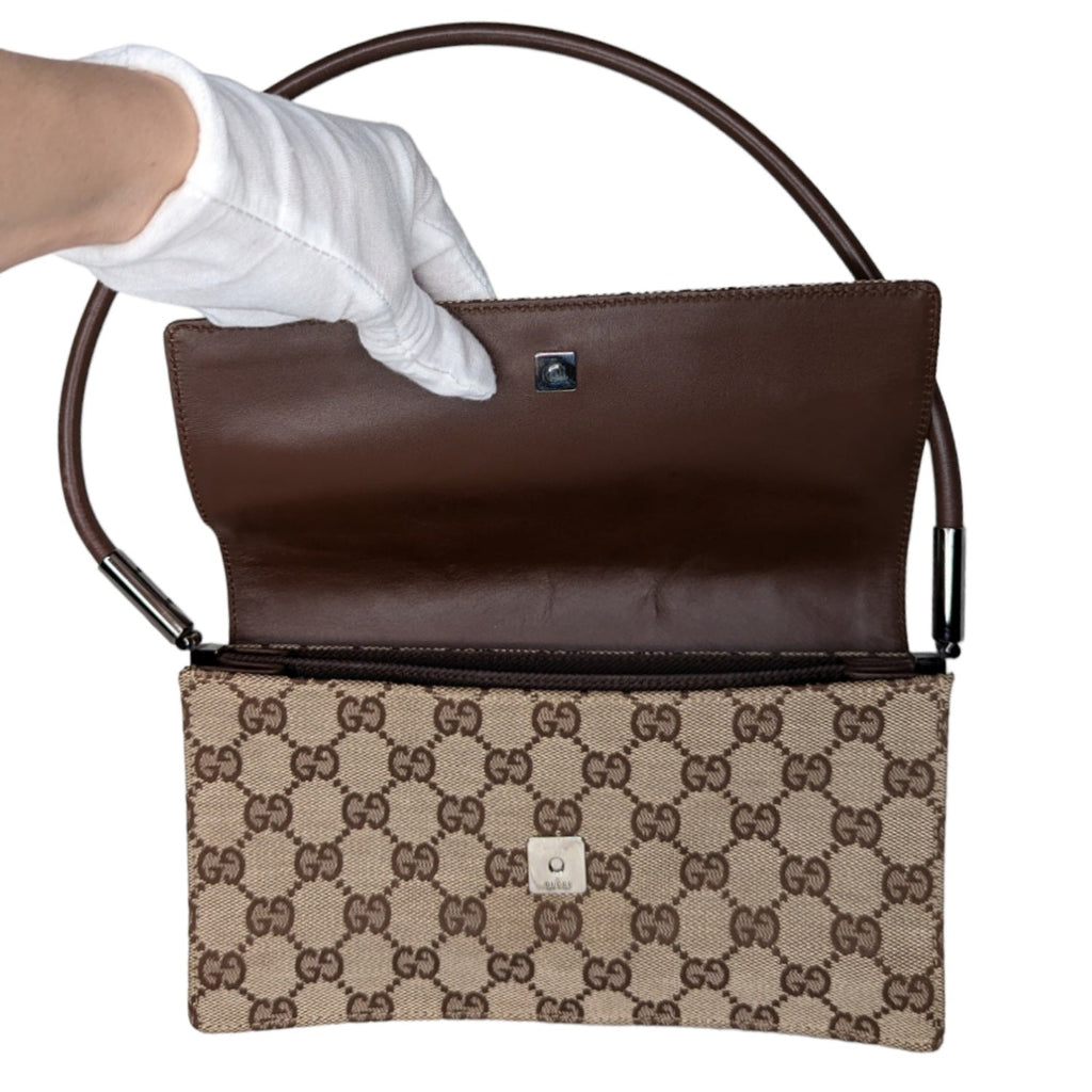Gucci Vintage Monogram Pochette Flap Shoulder Bag Brown