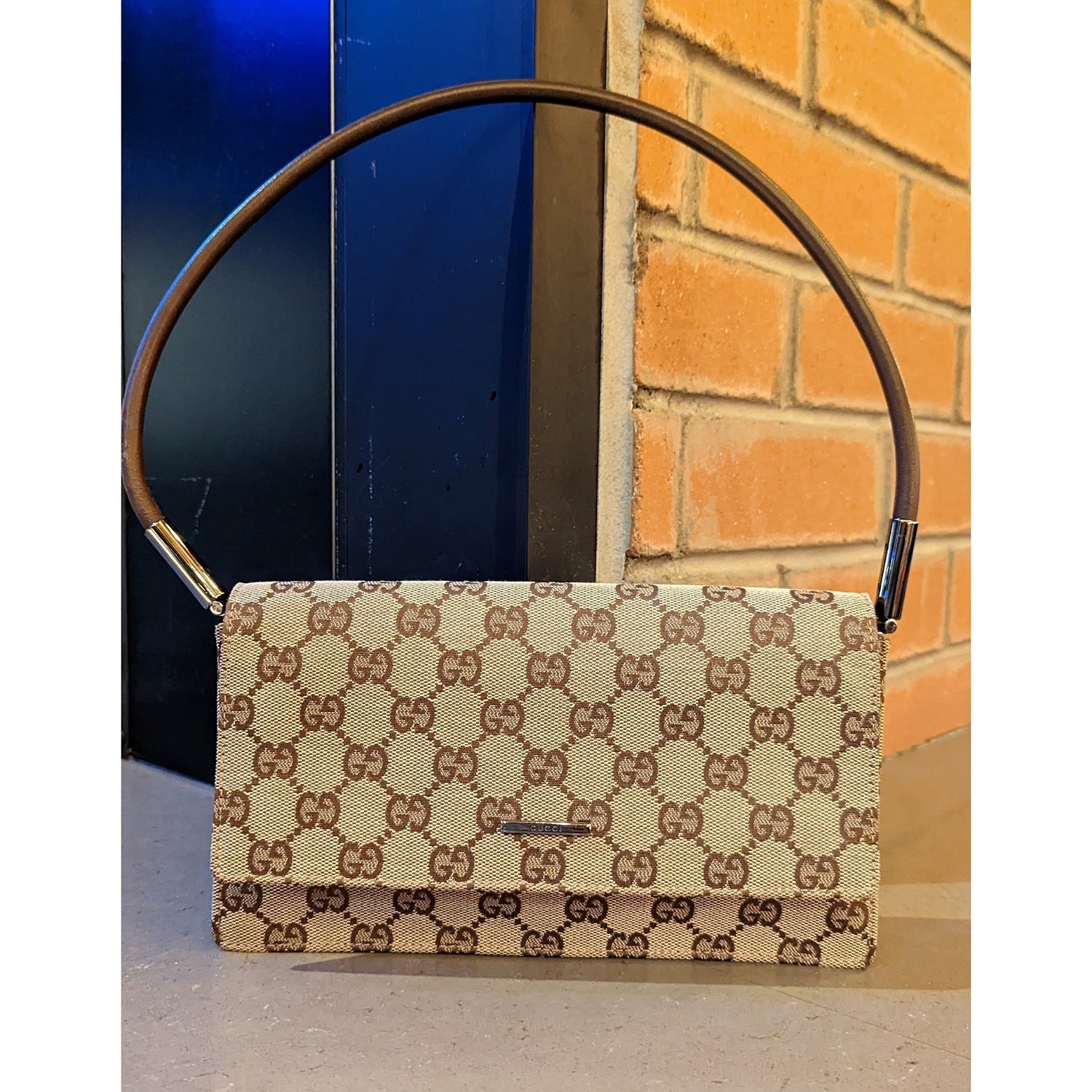 Gucci Vintage Monogram Pochette Flap Shoulder Bag Brown