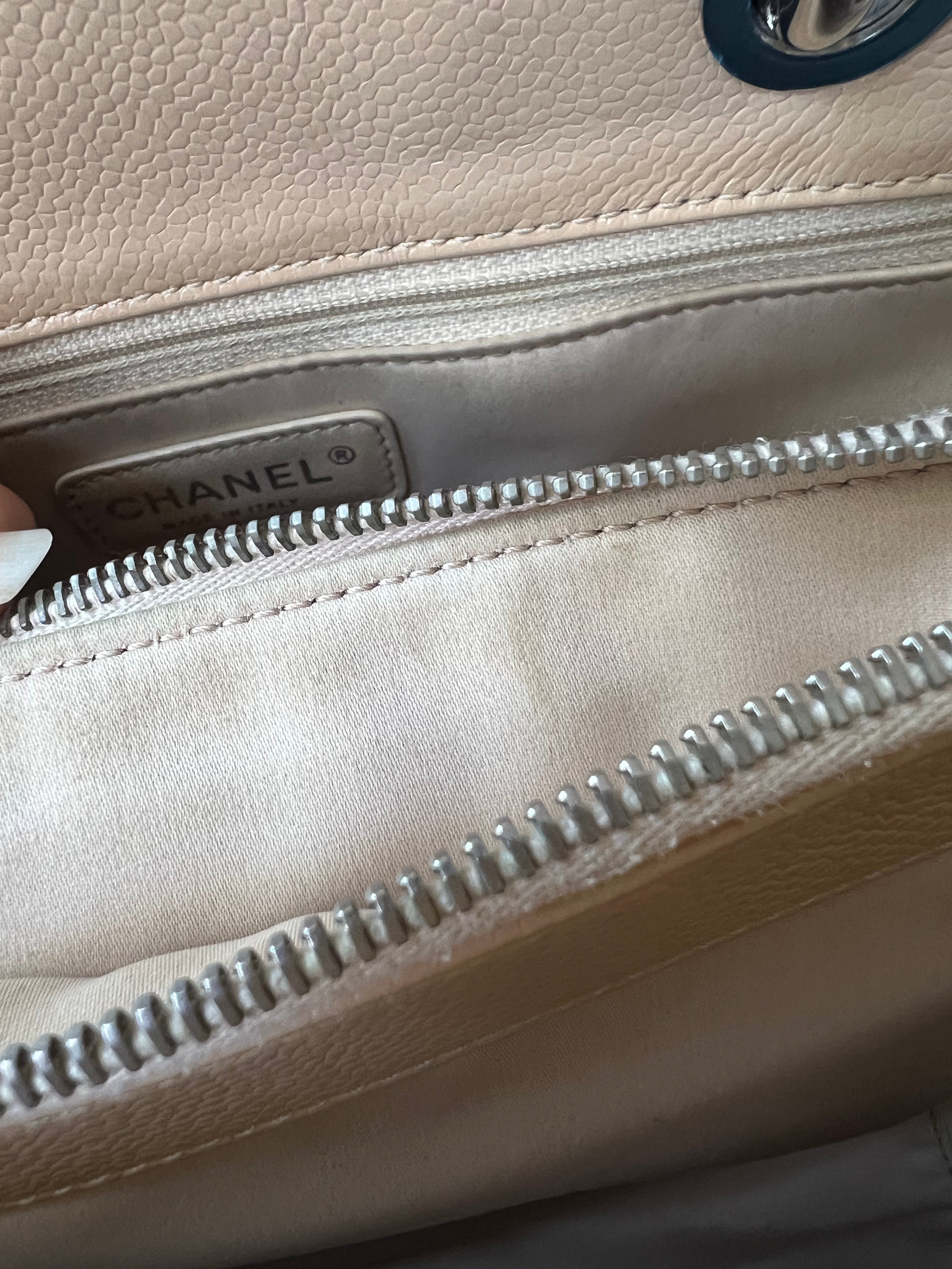 Chanel Light Beige Caviar Grand Shopper Tote with silver hardware (GST)