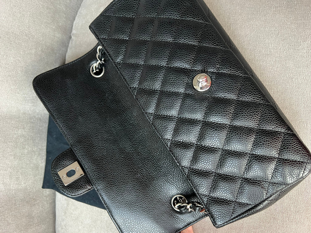 Chanel East West Flap in Black Caviar Silver Hardware