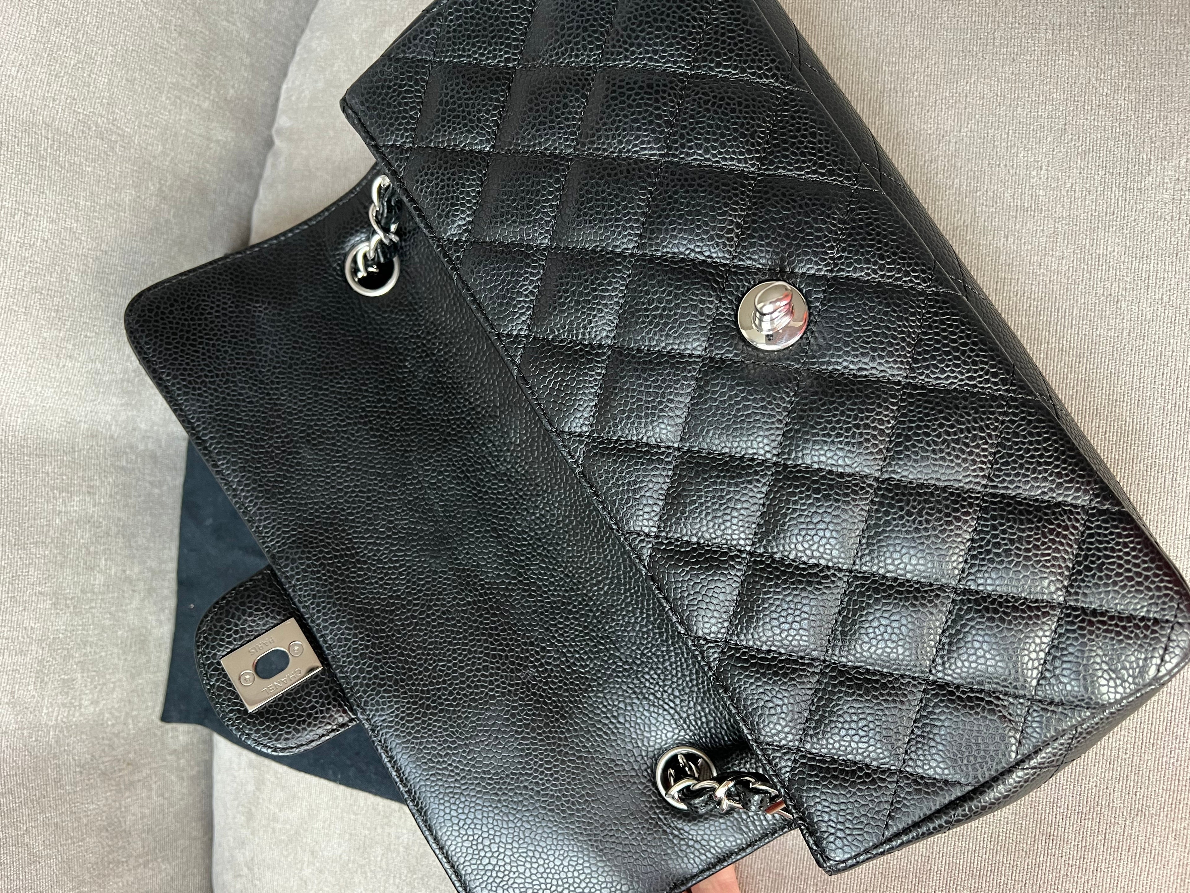 Chanel East West Flap in Black Caviar Silver Hardware