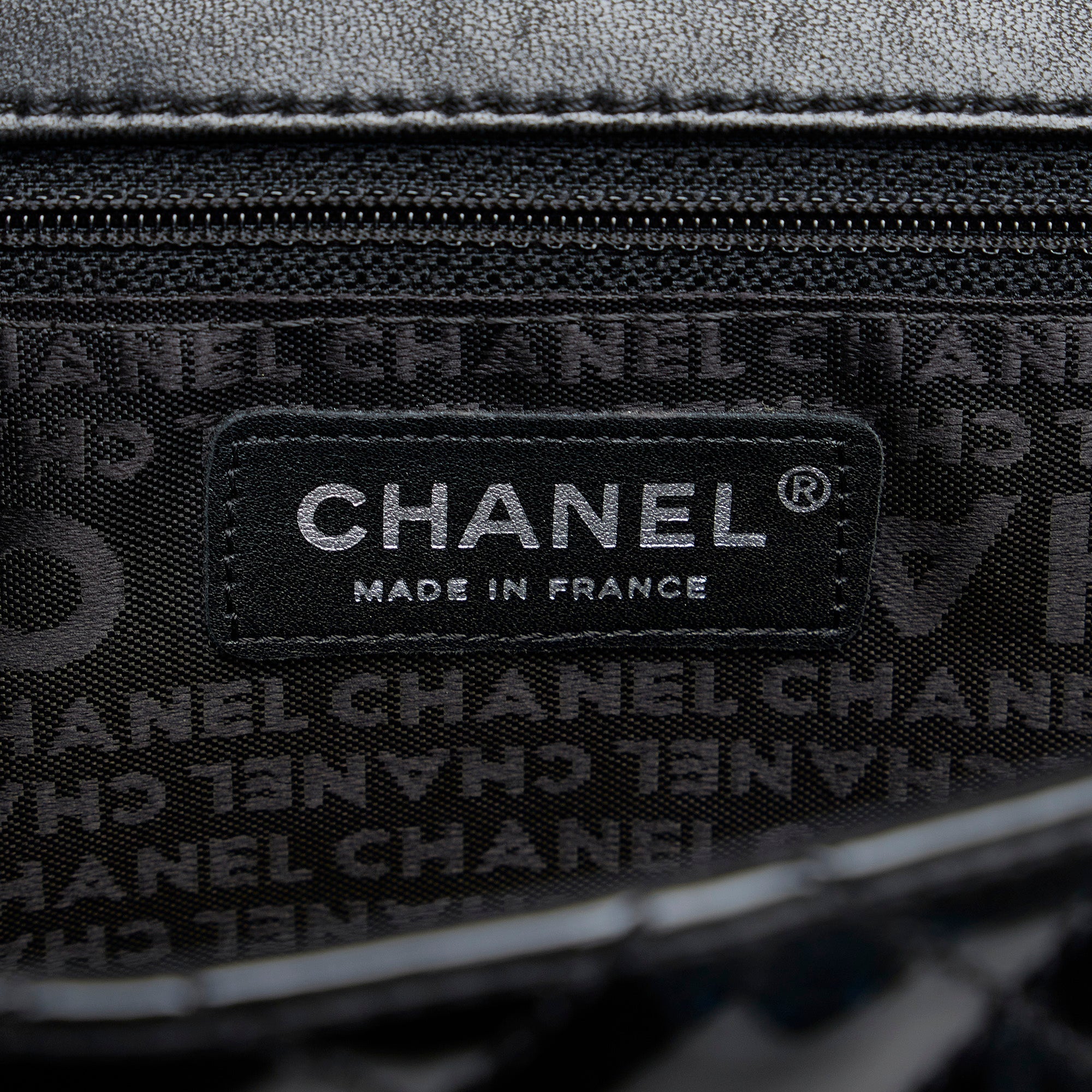 Chanel CC Chain-Through Flap Bag Medium Black Patent Leather Silver