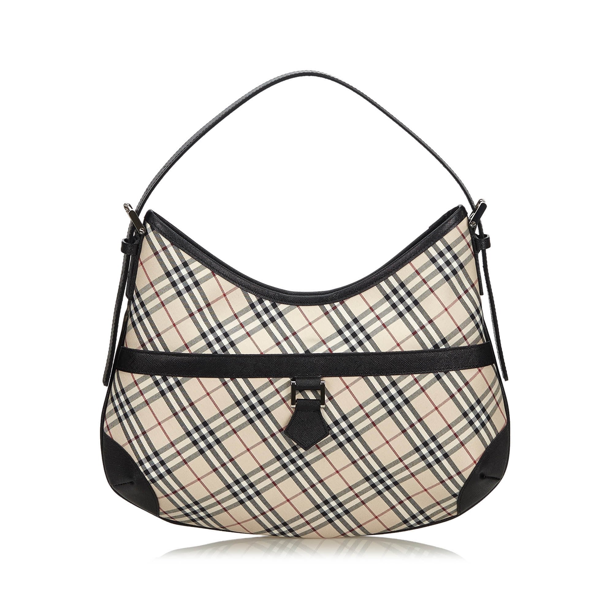 Pre-Loved Burberry Brown Beige Canvas Fabric Nova Check Hobo Bag United Kingdom