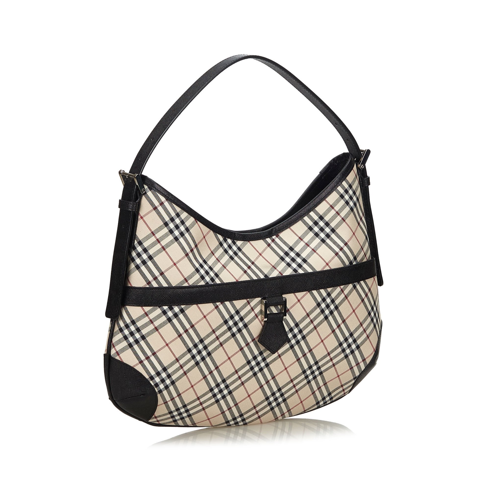 Pre-Loved Burberry Brown Beige Canvas Fabric Nova Check Hobo Bag United Kingdom