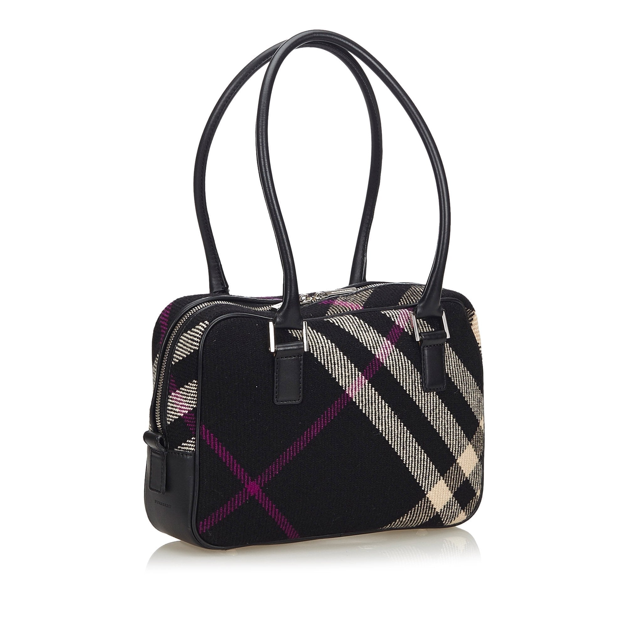 Pre-Loved Burberry Black Wool Fabric Plaid Shoulder Bag United Kingdom